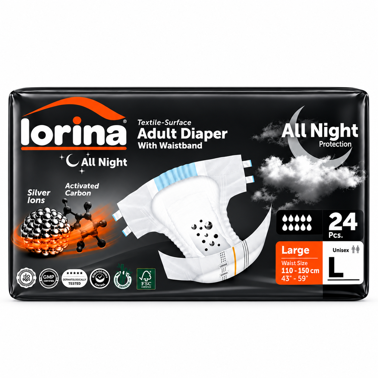 Scutece adulti Lorina All Night, marimea L, 24 buc